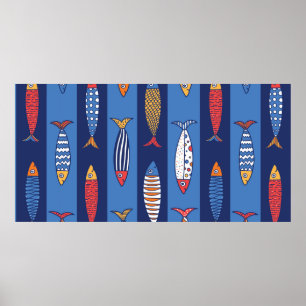 Affiche Cute fish. Kids background. Seamless pattern