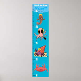 Affiche Cute fish sea creatures cartoon growth chart