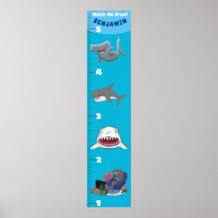 Affiche Cute fish sea creatures cartoon growth chart