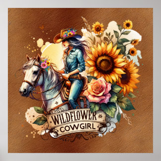 Affiche Cute fleur sauvage cowgirl Western
