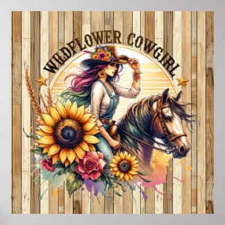 Affiche Cute fleur sauvage cowgirl Western