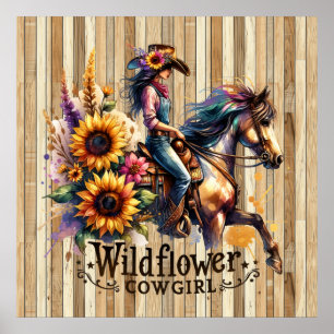 Affiche Cute fleur sauvage cowgirl Western