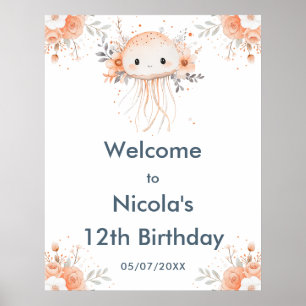 Affiche Cute Floral Jellyfish Anniversaire Bienvenue