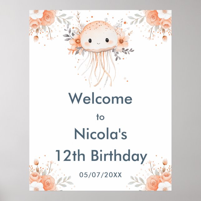 Affiche Cute Floral Jellyfish Anniversaire Bienvenue (Devant)
