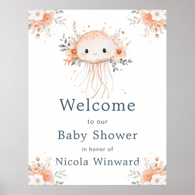 Affiche Cute Floral Jellyfish Baby Shower Welcome (Devant)