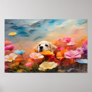 Affiche Cute floral Labrador extrait chiot téléchargeable