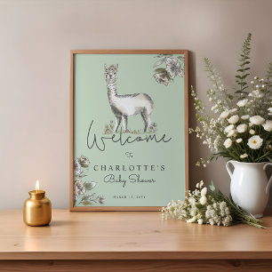 Affiche Cute Floral Llama Alpaca Baby shower Bienvenue