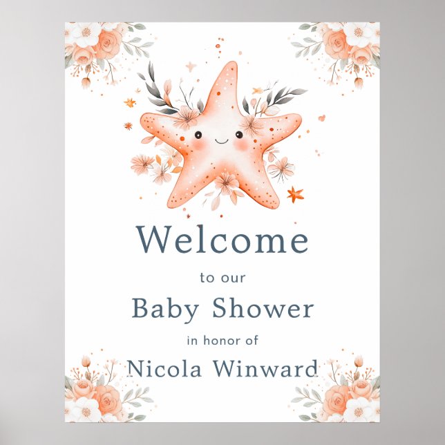 Affiche Cute Floral Starfish Baby Shower Welcome (Devant)