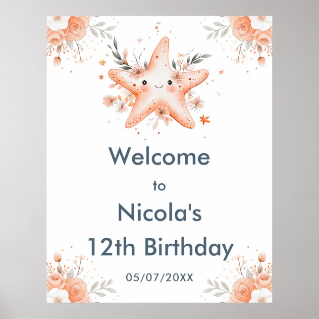 Affiche Cute Florale Starfish Fête d'anniversaire Bienvenu (Devant)