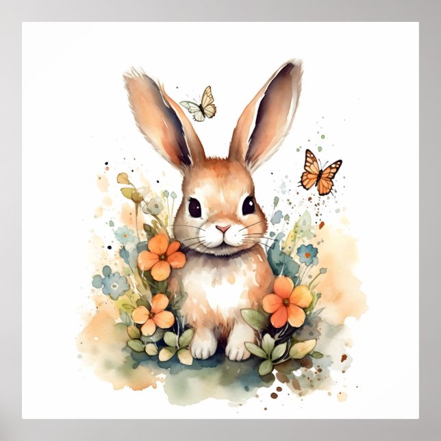 Affiche Cute Forest bébé lapin Pintes Nursery Art (Devant)