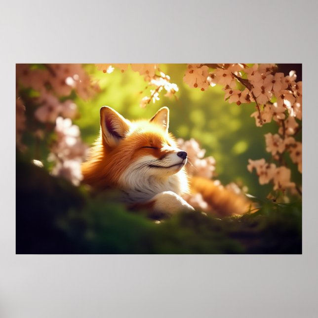 Affiche Cute Fox Basking au printemps (Devant)