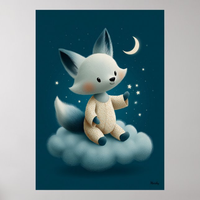 Affiche Cute Fox on Cloud Nursery Bedtime (Devant)