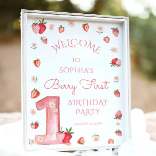 Affiche Cute fraise 1er Anniversaire Berry Premier Bienven