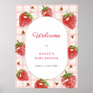 Affiche Cute fraise En vichy Baby shower de bienvenue