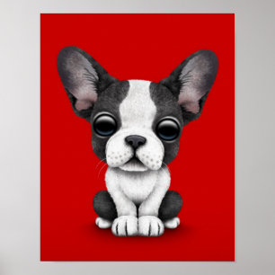 Affiche Cute French Bulldog Puppy Dog on Red