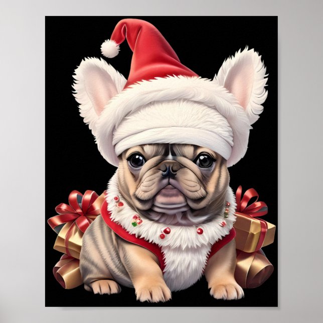 Affiche Cute French Bulldog Santa Hat Merry Christmas T Sh (Devant)