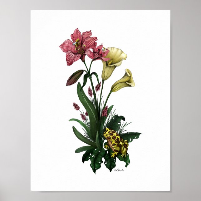 Affiche Cute Frog Parmi Les Lilies Art Botanique Floral (Devant)