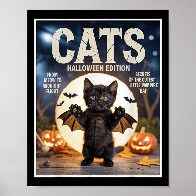 Affiche Cute Funky Chat Noir En Costume De Chat Halloween  (Devant)