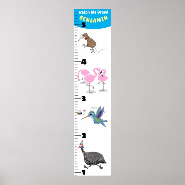 Affiche Cute funny birds cartoon growth chart (Devant)
