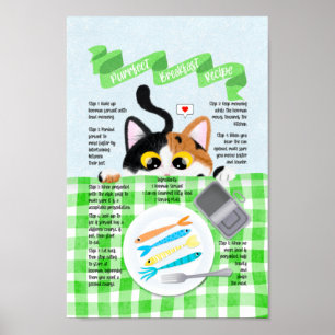 Affiche Cute Funny Calico Petit déjeuner de chat Recette