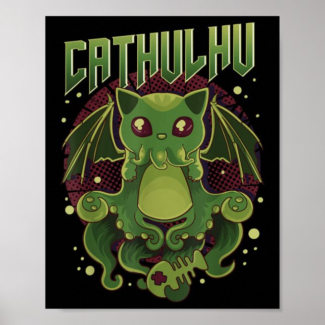 Affiche Cute & Funny Cathulhu Kawaii Chat Cthulhu  (Devant)