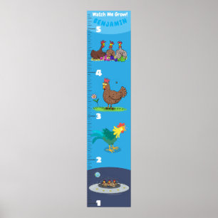 Affiche Cute funny chickens cartoon growth chart