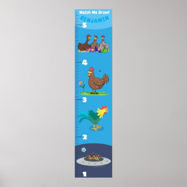 Affiche Cute funny chickens cartoon growth chart (Devant)