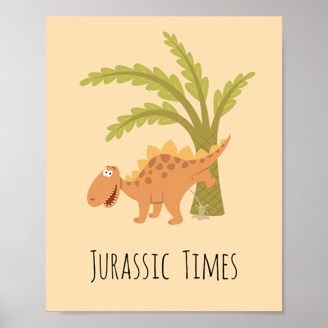 Affiche Cute Funny Dinosaur Dino Peeing Jurassic Fern (Devant)