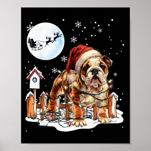 Affiche Cute Funny English Bulldog Christmas Lights Santa  (Devant)