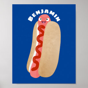 Affiche Cute funny hot dog Weiner cartoon