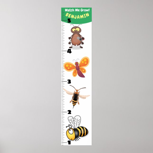 Affiche Cute funny insects cartoon growth chart (Devant)