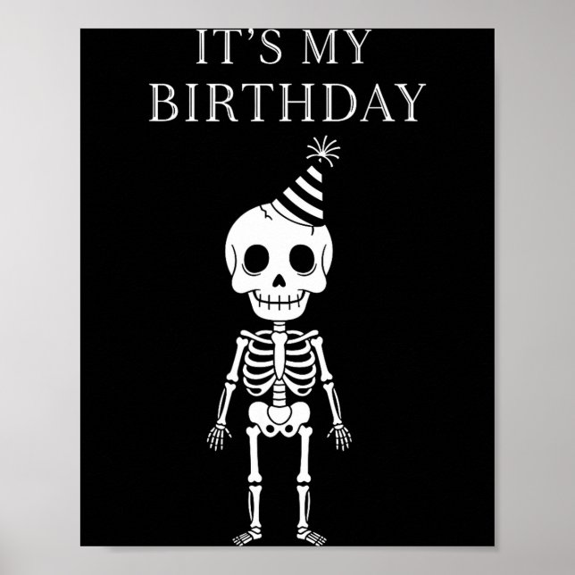 Affiche Cute Funny Kawaii Skeleton Birthday Skull Happy Wo (Devant)