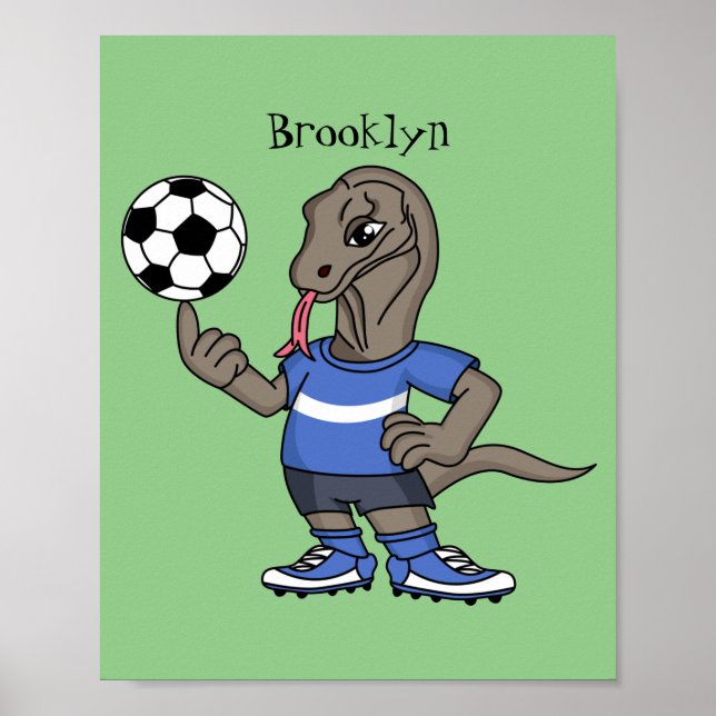 Affiche Cute funny Komodo dragon playing soccer cartoon (Devant)