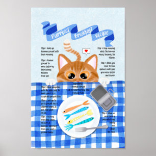 Affiche Cute Funny Orange Chat Petit Déjeuner Recette