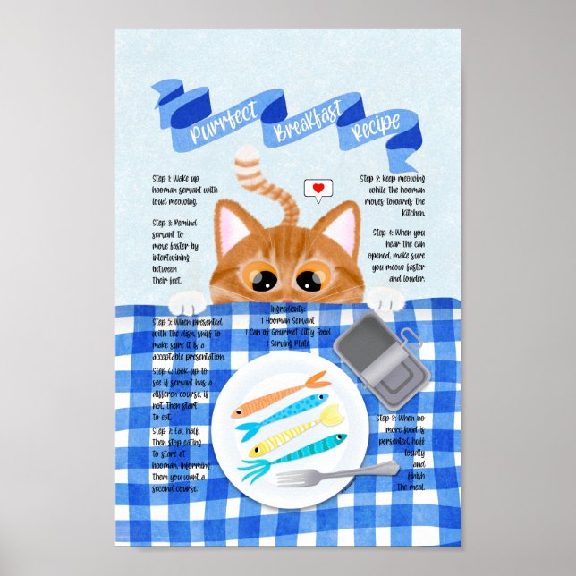 Affiche Cute Funny Orange Chat Petit Déjeuner Recette (Devant)