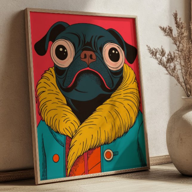Affiche Cute Funny Pug Illustration Funky Dog (Créateur téléchargé)