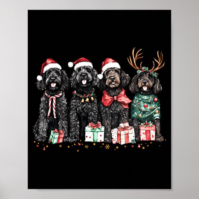 Affiche Cute Funny Reindeer Santa Black Goldendoodle Dogs  (Devant)