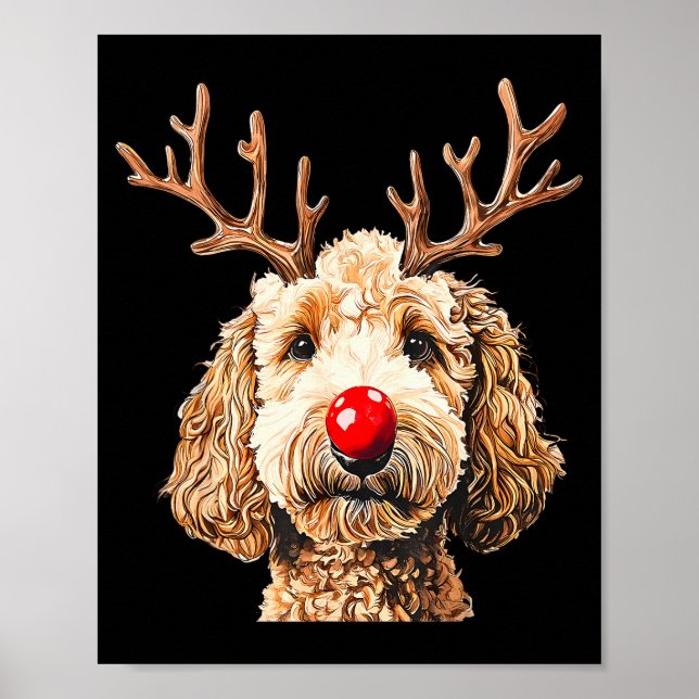 Affiche Cute Funny Reindeer Santa Goldendoodle Christmas T (Devant)