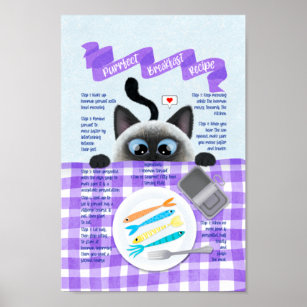 Affiche Cute Funny Siamese Petit déjeuner de chat Recette