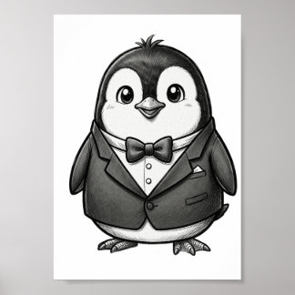 Affiche Cute Gentleman Penguin Tuxedo Sketch