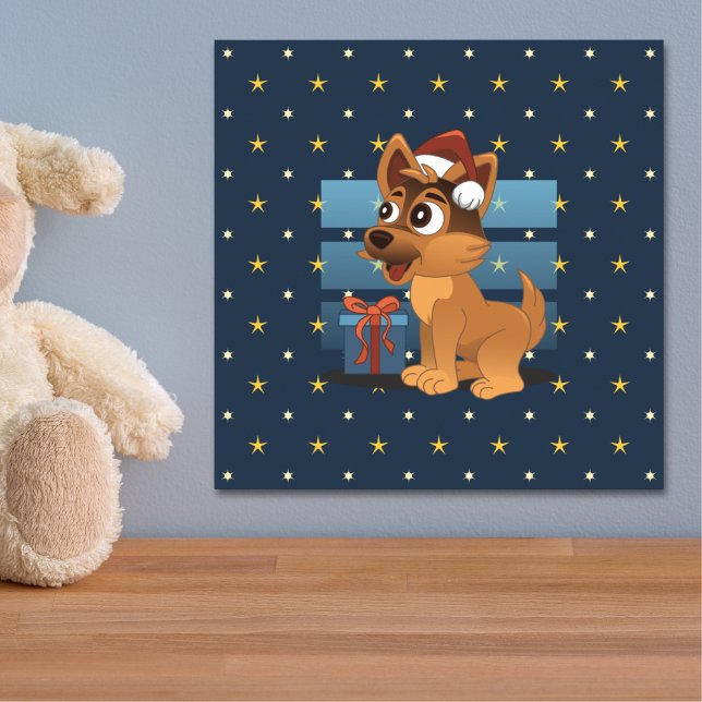 Affiche Cute German Shepherd puppy Cartoon Starry night (Créateur téléchargé)