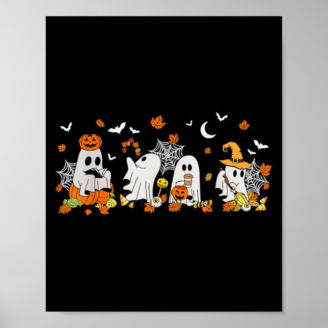 Affiche Cute Ghost Boire Café Halloween Fall Ghost Bo (Devant)