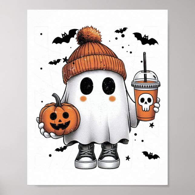Affiche Cute Ghost Boire Café Halloween Ghost Café (Devant)