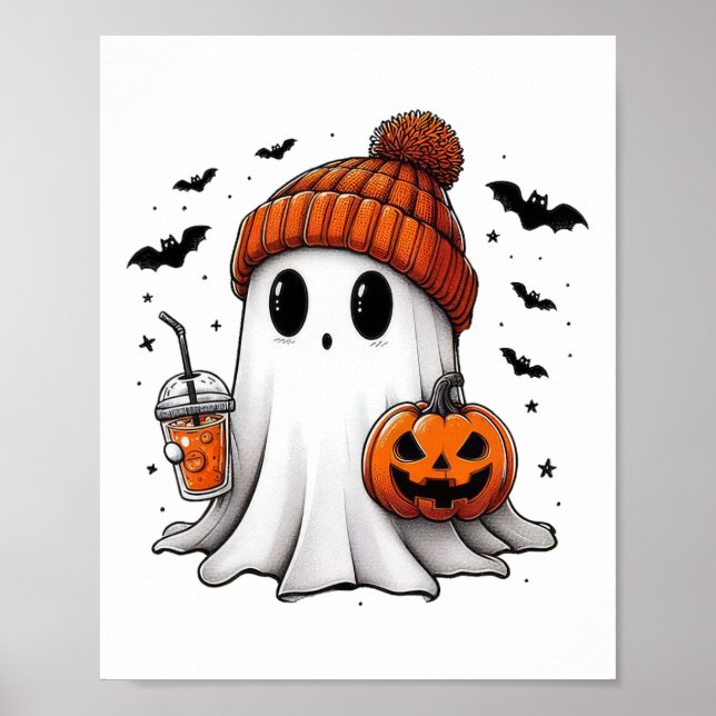 Affiche Cute Ghost Boire Café Halloween Ghost Café (Devant)