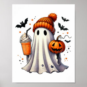 Affiche Cute Ghost Boire Café Halloween Ghost Ice Cof