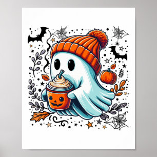 Affiche Cute Ghost Boire Café Halloween Ghost Ice Cof