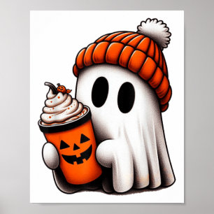 Affiche Cute Ghost Boire Café Halloween Ghost Ice Cof