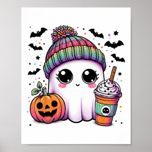 Affiche Cute Ghost Boire Café Latte Ghost Boo Hallowe