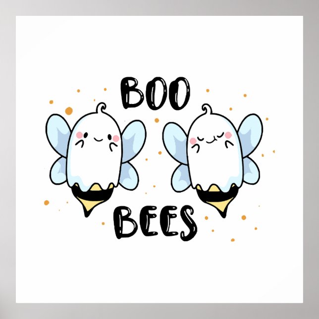 Affiche Cute Ghost Boo Bees - Halloween drôle sur fond bla (Devant)