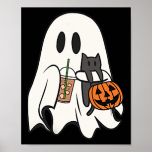 Affiche Cute Ghost Cat Iced Café Saison Éffrayante Hallowe